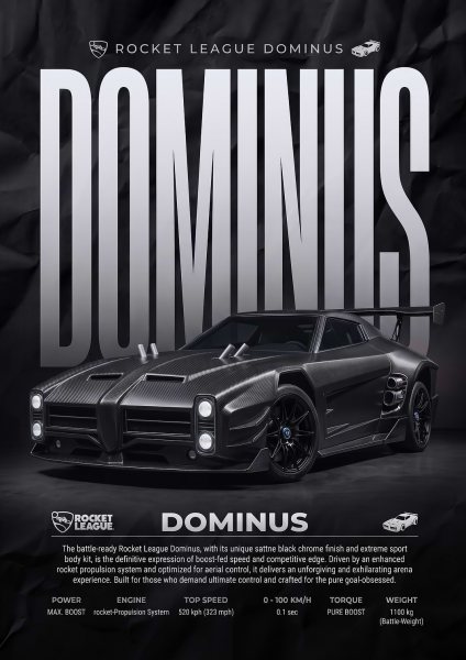 black sleek Rocket League Dominus Car Araba Posteri – Duvar Tablosu duvarda gerçek ölçek