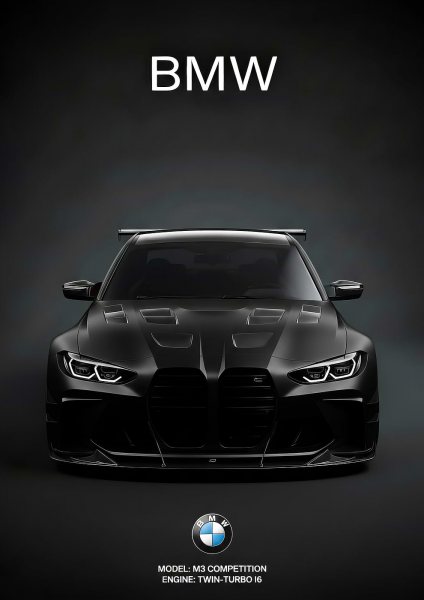 black sport BMW M3 Competition Araba Posteri – Duvar Tablosu duvarda gerçek ölçek