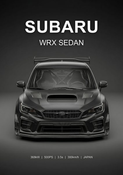 black Subaru WRX Sedan 2018 Performance Specs Araba Posteri – Duvar Tablosu