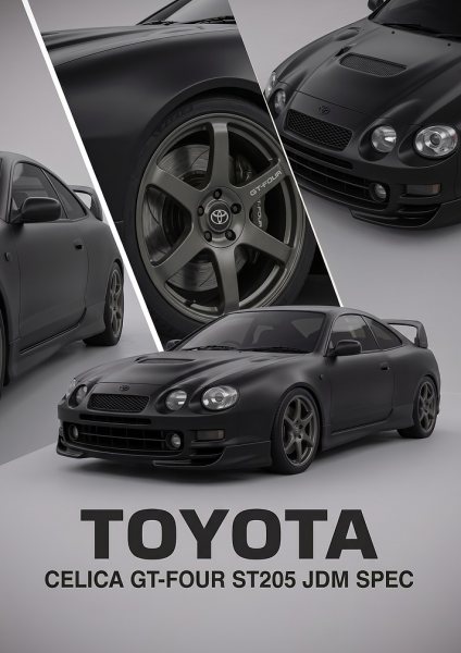 black Toyota Celica GT-Four ST205 Araba Posteri – Duvar Tablosu duvarda gerçek ölçek