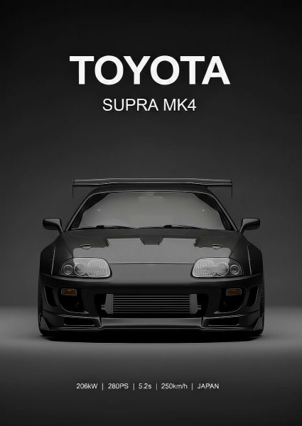 black Toyota Supra MK4 car Araba Posteri – Duvar Tablosu duvarda gerçek ölçek