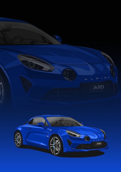 Blue Alpine A110 Sports Car Araba Posteri – Duvar Tablosu duvarda gerçek ölçek
