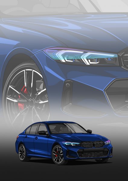 Blue BMW M340i Series Illustration Araba Posteri – Duvar Tablosu