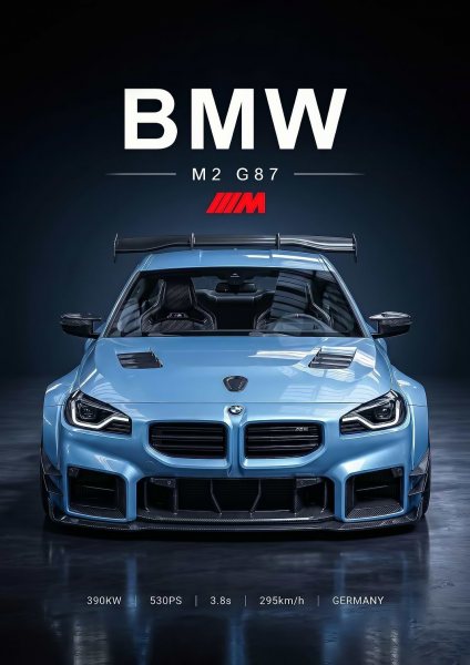 blue sleek BMW M2 G87 Performance Araba Posteri – Duvar Tablosu duvarda gerçek ölçek