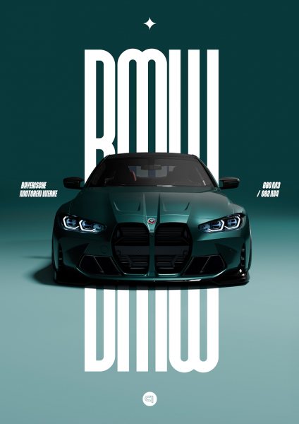 BMW G80 M3 / G82 M4 Green Car Araba Posteri – Duvar Tablosu duvarda gerçek ölçek