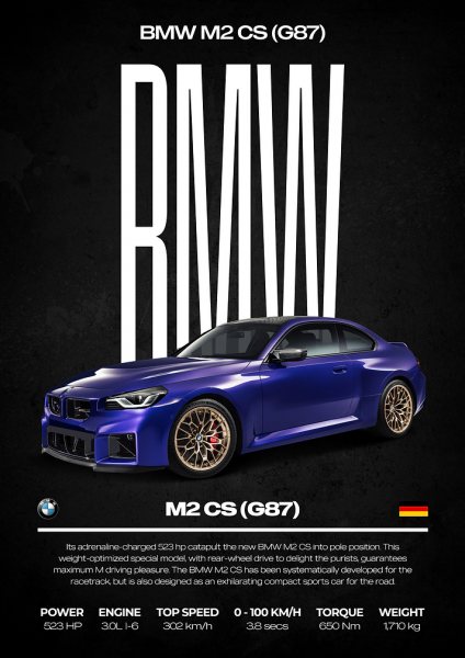 BMW M2 CS (G87) Car Araba Posteri – Duvar Tablosu duvarda gerçek ölçek