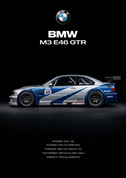 BMW M3 E46 GTR Araba Posteri – Duvar Tablosu duvarda gerçek ölçek