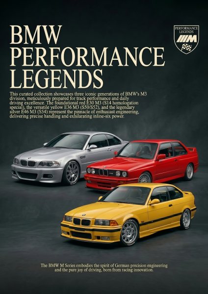 BMW M3's Performance Legends Araba Posteri – Duvar Tablosu