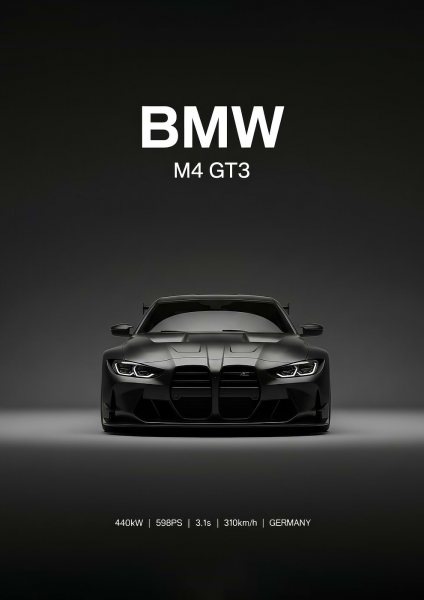BMW M4 GT3 front Araba Posteri – Duvar Tablosu duvarda gerçek ölçek