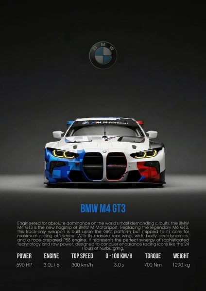 BMW M4 GT3 Race Car Araba Posteri – Duvar Tablosu duvarda gerçek ölçek