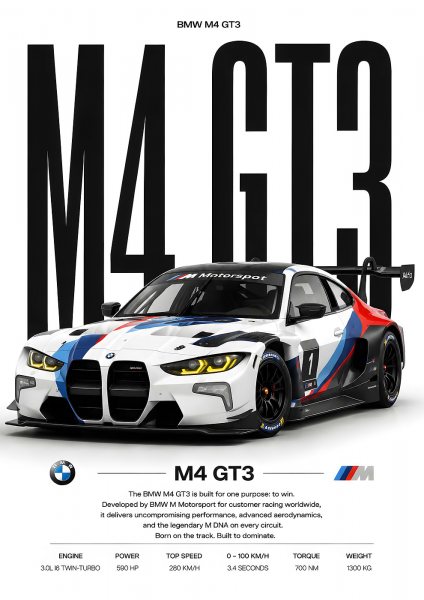 BMW M4 GT3 Race Car Araba Posteri – Duvar Tablosu