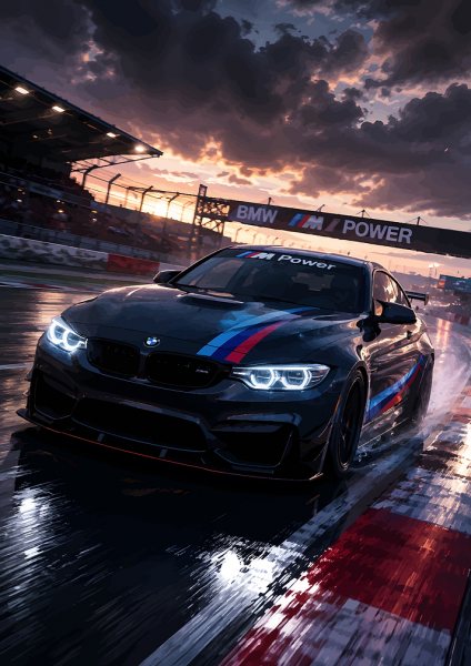 BMW M4 Racing on Wet Track Araba Posteri – Duvar Tablosu duvarda gerçek ölçek