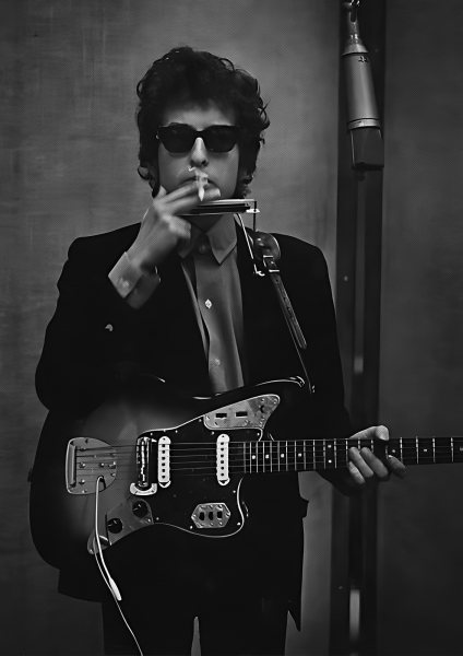 Bob Dylan playing harmonica and guitar Müzik Posteri – Duvar Tablosu duvarda gerçek ölçek