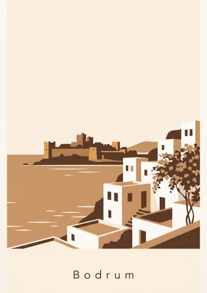 Bodrum Beyaz Evler Poster – Minimal (A4 / A3, Çerçeveli – Çerçevesiz)