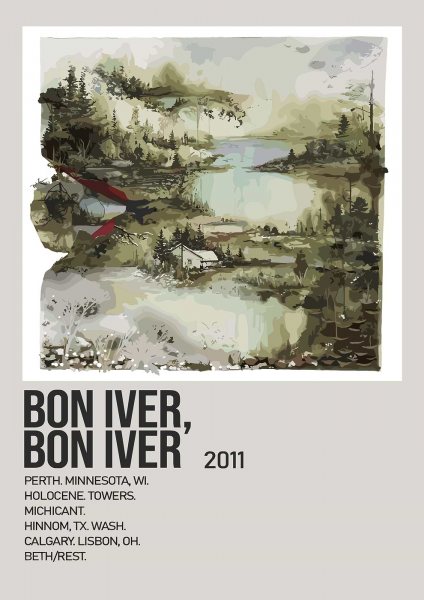 Bon Iver, Bon Iver Album Müzik Posteri – Duvar Tablosu duvarda gerçek ölçek