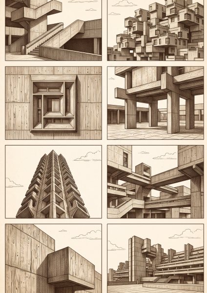 Brütalist Yapı Posteri – Gravür / botanik Duvar Tablosu