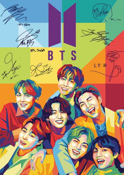 BTS Pop Art Portrait with Signatures Müzik Posteri – Duvar Tablosu duvarda gerçek ölçek