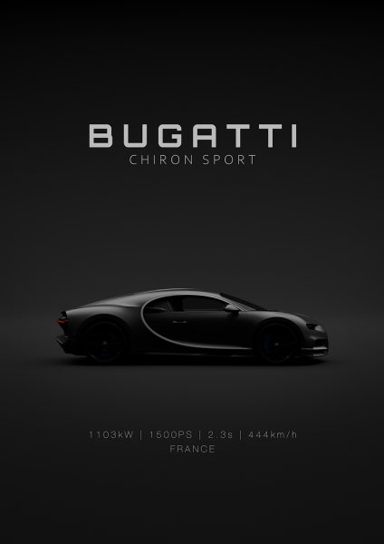 Bugatti Chiron Sport - Black - Specs Araba Posteri – Duvar Tablosu duvarda gerçek ölçek