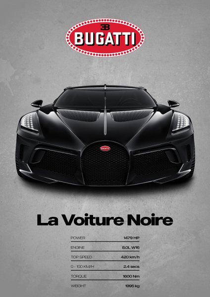 Bugatti La Voiture Noire Araba Posteri – Duvar Tablosu duvarda gerçek ölçek
