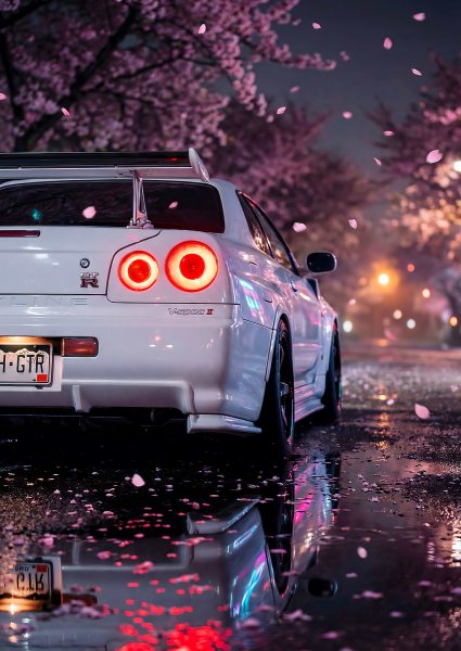 Car Nissan Skyline GTR R34 Cherry Blossoms Araba Posteri – Duvar Tablosu duvarda gerçek ölçek