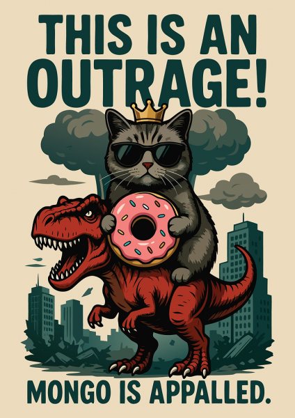 Cat Riding Dinosaur with Donut Film Posteri – Duvar Tablosu duvarda gerçek ölçek