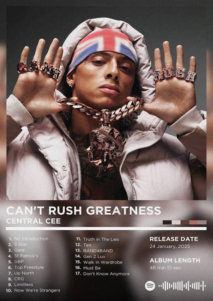 Central Cee - Can't Rush Greatness Müzik Posteri – Duvar Tablosu poster görseli