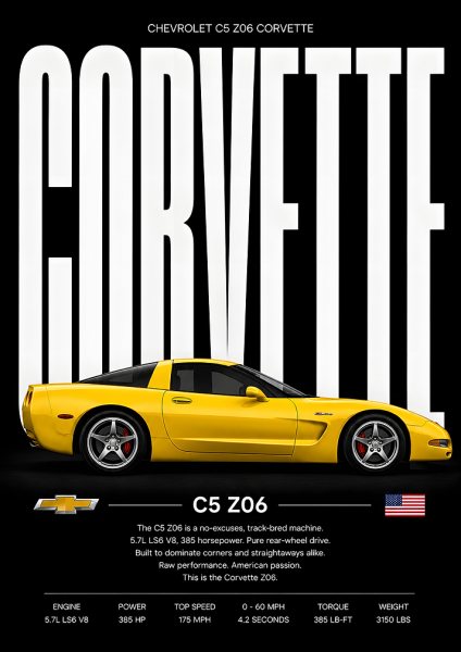 Chevrolet C5 Z06 Corvette Araba Posteri – Duvar Tablosu