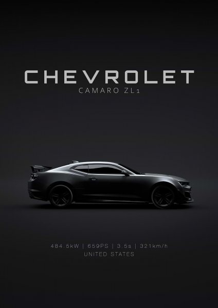 Chevrolet Camaro ZL1 - Specs Araba Posteri – Duvar Tablosu duvarda gerçek ölçek