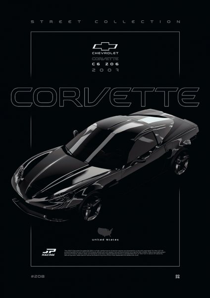 Chevrolet Corvette C6 Z06 2007 Araba Posteri – Duvar Tablosu duvarda gerçek ölçek