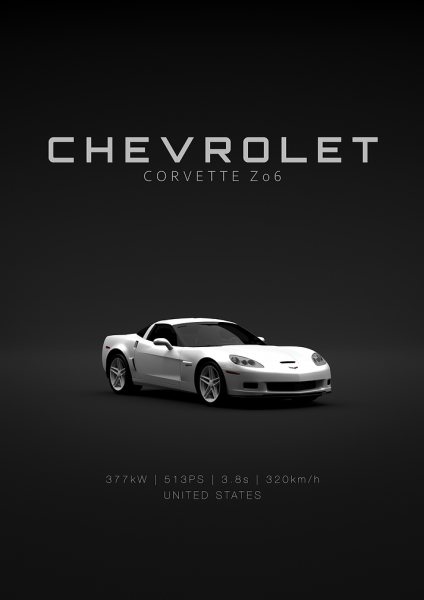 Chevrolet Corvette C6 Z06 White Front Specs Araba Posteri – Duvar Tablosu duvarda gerçek ölçek
