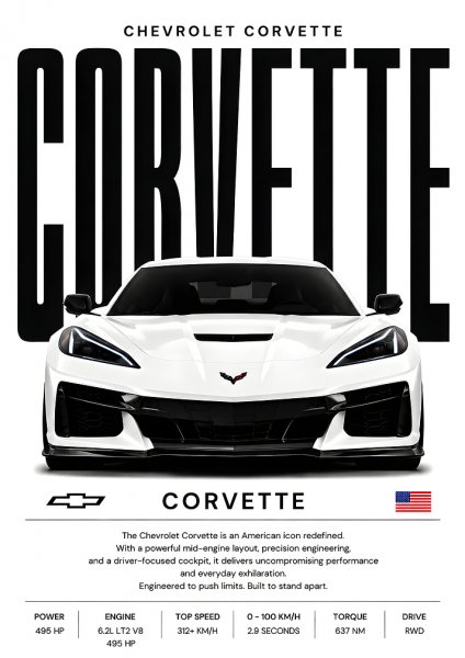 Chevrolet Corvette C8 Araba Posteri – Duvar Tablosu duvarda gerçek ölçek