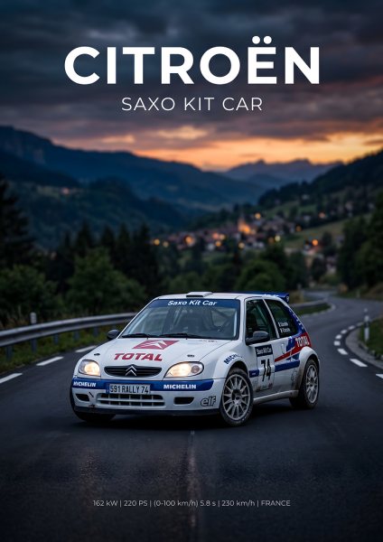 Citroën Saxo Kit Car Rally Araba Posteri – Duvar Tablosu duvarda gerçek ölçek