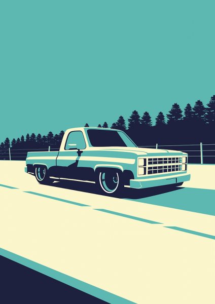 Classic Chevy C10 Silverado Truck Illustration Araba Posteri – Duvar Tablosu duvarda gerçek ölçek