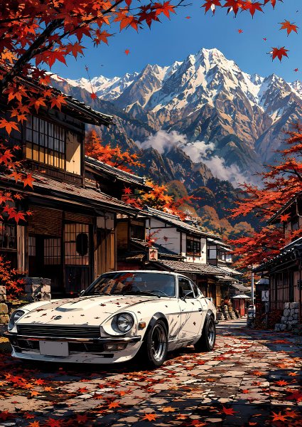 Classic Datsun Z in Autumn Japan Araba Posteri – Duvar Tablosu poster görseli