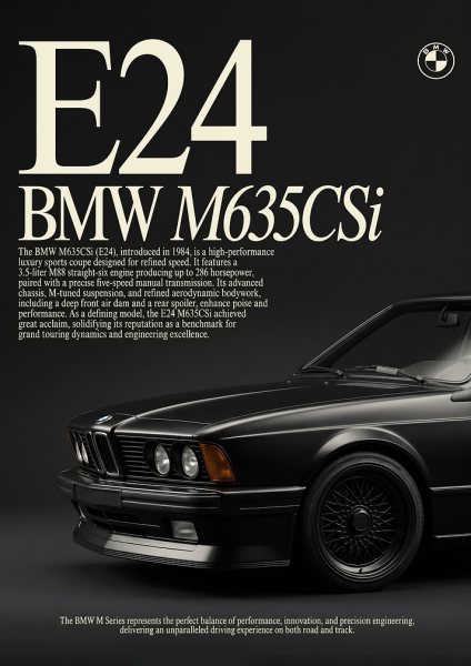 close up black BMW M635CSi E24 Araba Posteri – Duvar Tablosu