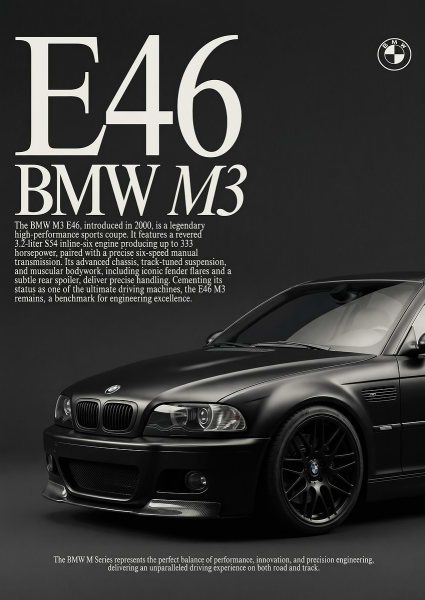 close up BMW M3 E46 Black Sports Coupe Araba Posteri – Duvar Tablosu duvarda gerçek ölçek