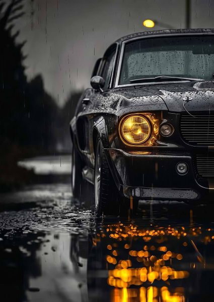 close up Classic eleanor shelby gt500 Car in Rain Araba Posteri – Duvar Tablosu