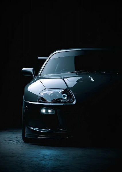 close up Dark supra mk4 Sports Car Front View Araba Posteri – Duvar Tablosu