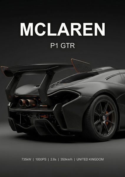 close up Mclaren p1 gtr sleek Rear View Araba Posteri – Duvar Tablosu duvarda gerçek ölçek