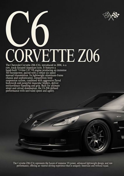 close up sleek black Chevrolet Corvette C6 Z06 car Araba Posteri – Duvar Tablosu