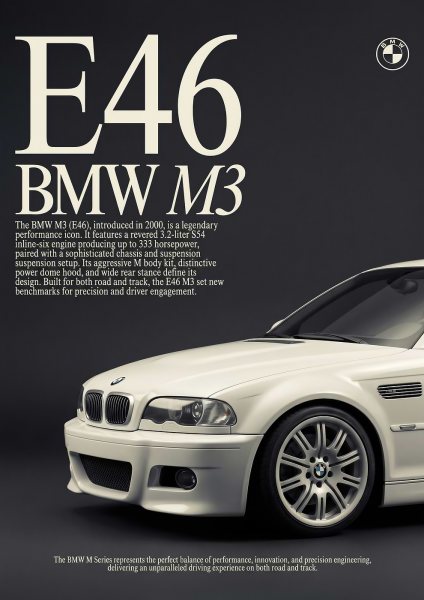 close up sleek white BMW M3 E46 car Araba Posteri – Duvar Tablosu duvarda gerçek ölçek