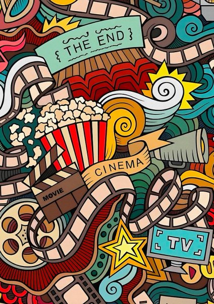 Colorful Cinema Themed Doodle Art Film Posteri – Duvar Tablosu duvarda gerçek ölçek