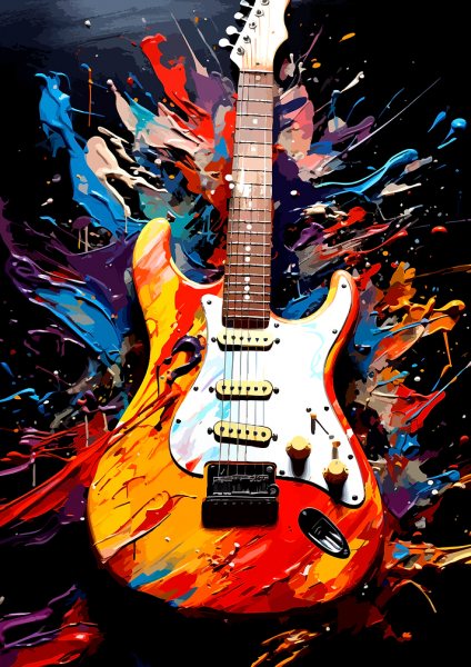Colorful Electric Guitar Art Müzik Posteri – Duvar Tablosu poster görseli