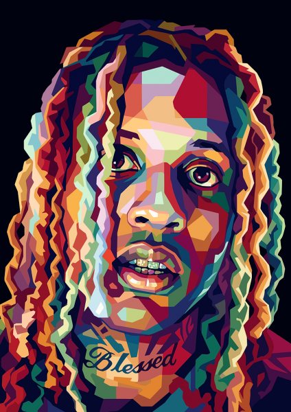 Colorful Portrait of Lil Durk Müzik Posteri – Duvar Tablosu duvarda gerçek ölçek
