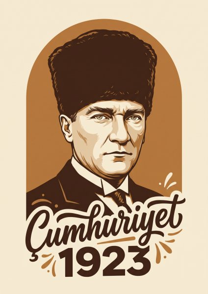 Cumhuriyet 1923 Atatürk Posteri – Tipografi Duvar Tablosu duvarda gerçek ölçek