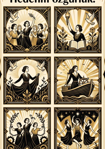 Cumhuriyetin Kadınları Posteri – Art Deco Duvar Tablosu duvarda gerçek ölçek