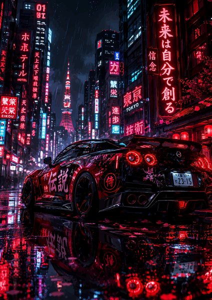 Cyberpunk Nissan GT-R in Tokyo Araba Posteri – Duvar Tablosu