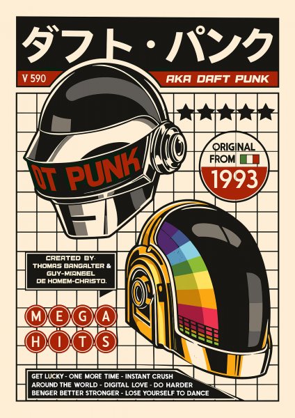 Daft Punk Retro Müzik Posteri – Duvar Tablosu duvarda gerçek ölçek