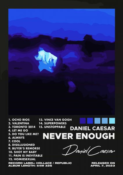 Daniel Caesar - Never Enough Album Müzik Posteri – Duvar Tablosu duvarda gerçek ölçek