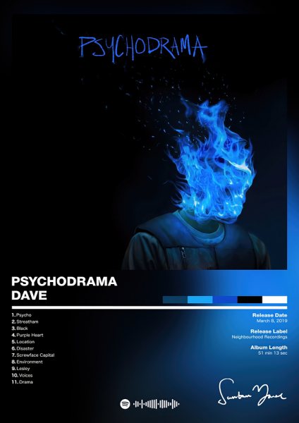 Dave - PSYCHODRAMA Müzik Posteri – Duvar Tablosu duvarda gerçek ölçek